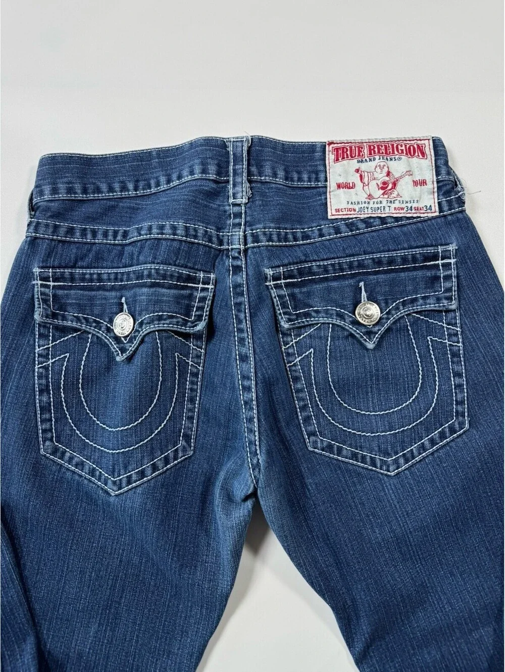 True Religion Joey Super T Jeans Mens 34x30 Bootcut Dark Wash USA Y2K Hemmed